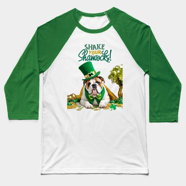 Happy St. Patrick's Day English Bulldog Baseball T-Shirt by Doodle and Things